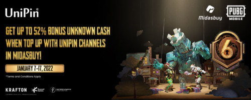 Midasbuy – PUBGM dapatkan bonus hingga 52% Unknown Cash #PakeUniPin!